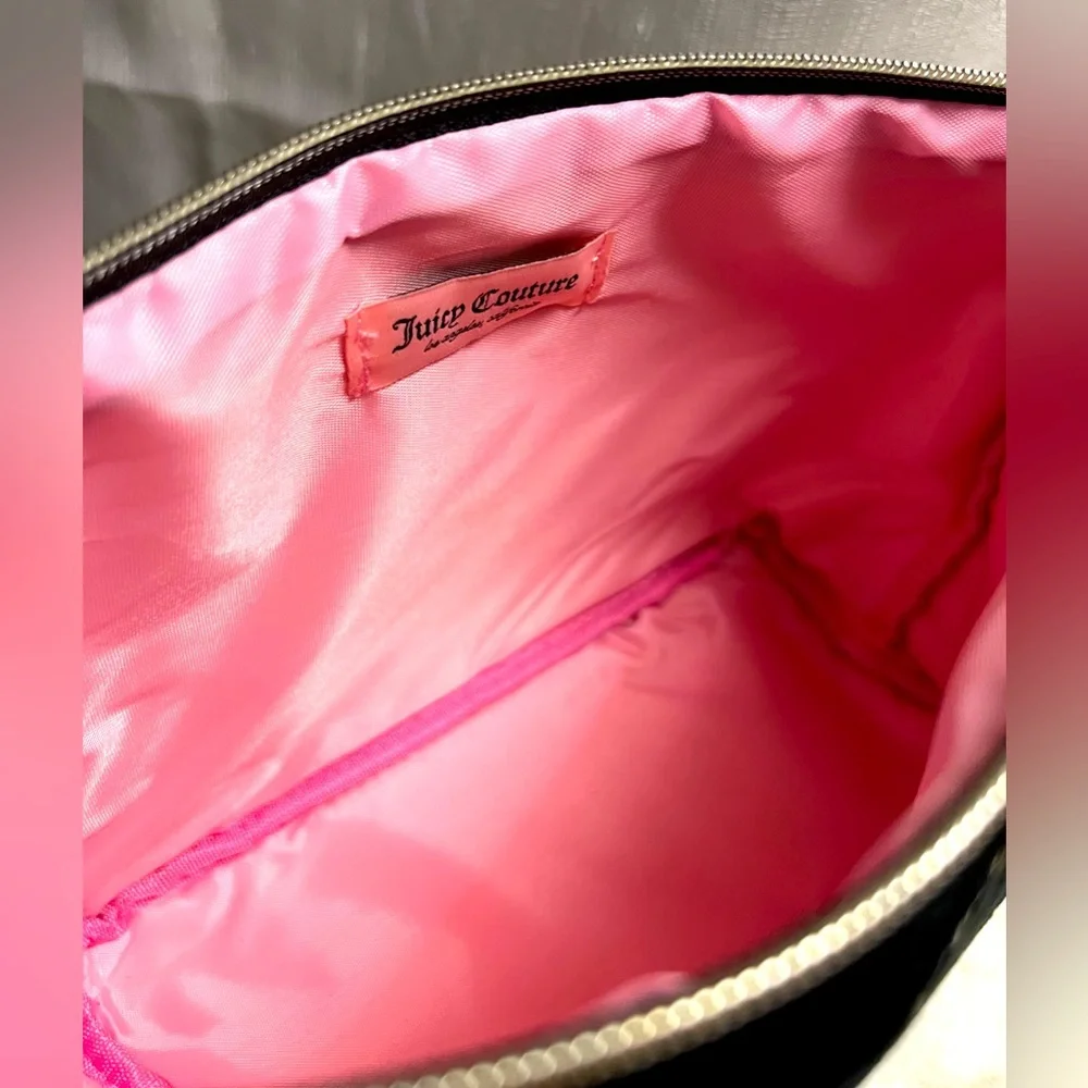 NEW Juicy Couture Black Fuzzy Travel Cosmetics Bag